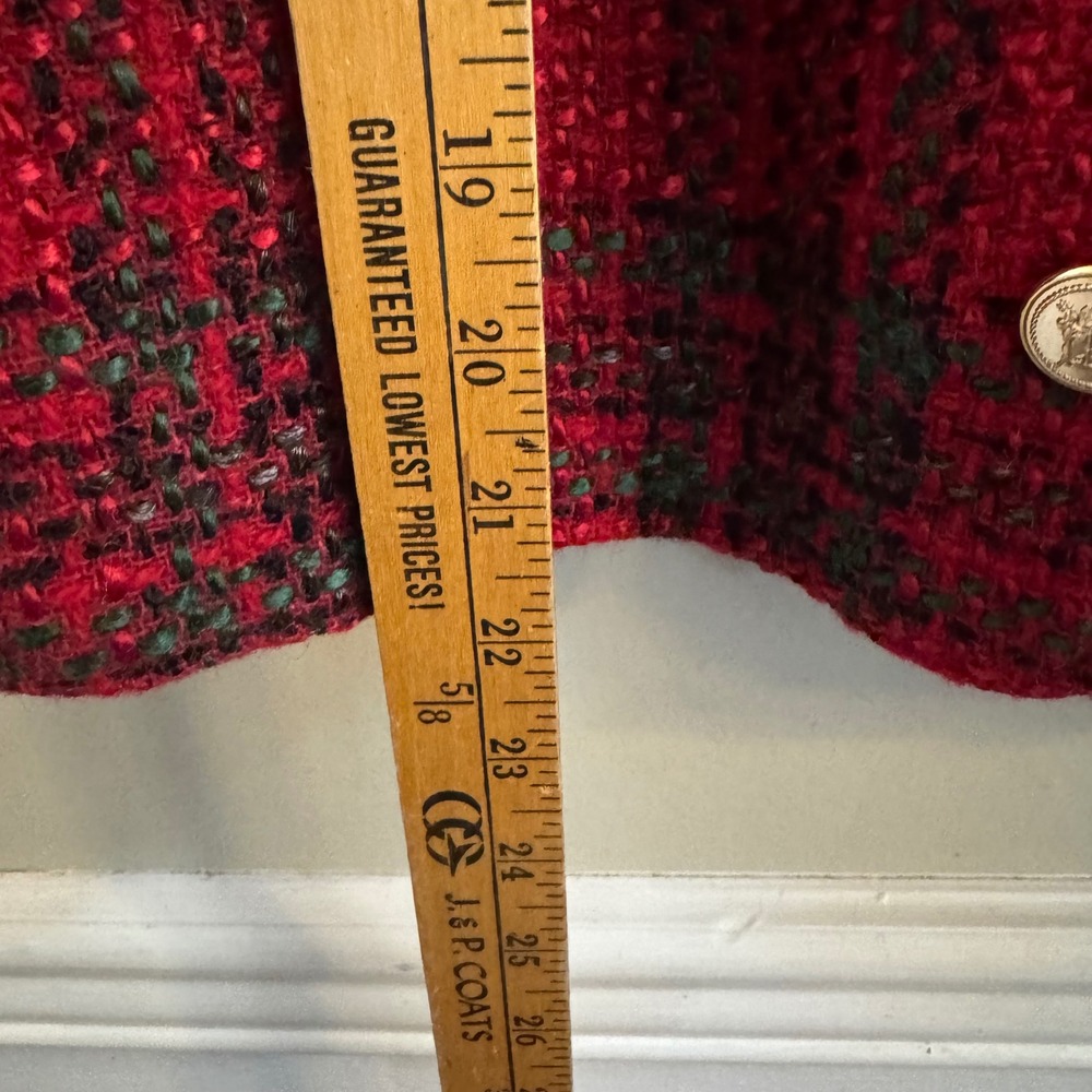 Tan Jay Vintage Red Plaid Tweed Blazer Gold Crest Button Jacket US 12 A2886 - Picture 5 of 8
